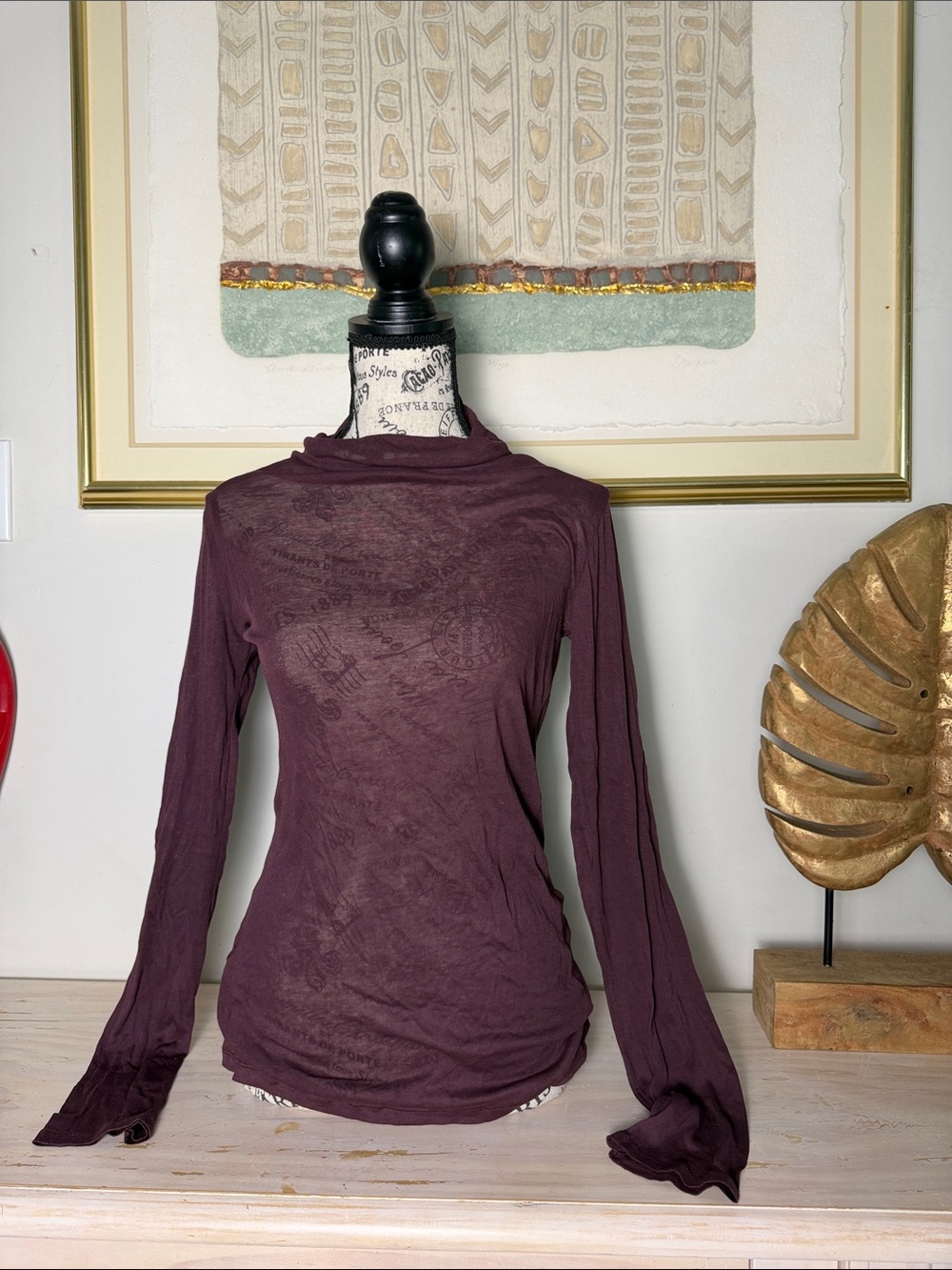 100% cotton Women’s Long Sleeve Lightweight Mock Neck Top - Plum